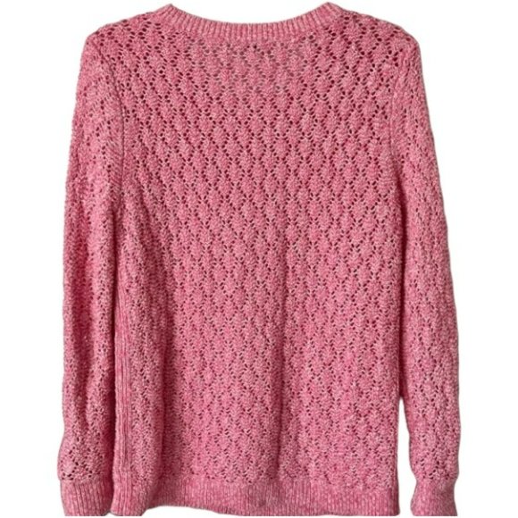 Talbots Pointelle Crewneck Sweater - Aurora Pink/White - M - Picture 5 of 10